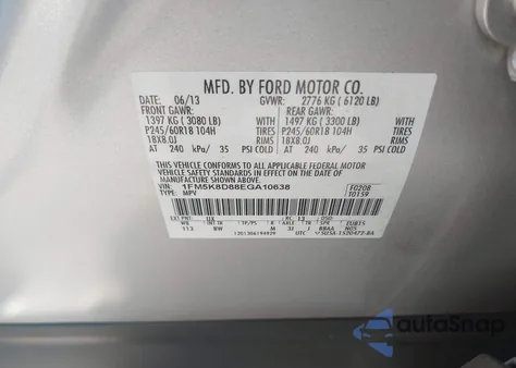 2014 Ford Explorer Xlt из США, поврежденный, VIN 1FM5K8D88EGA10638